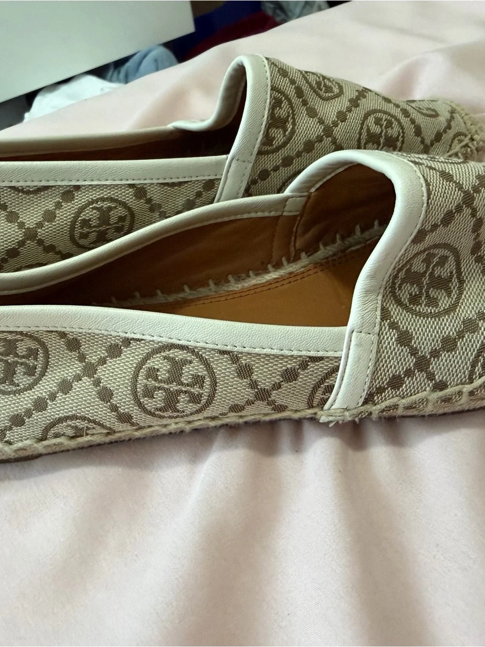 Tory Burch Beige Canvas Logo Espadrille Flats